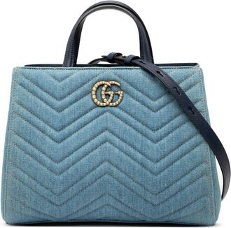 Gucci Pre-owned Gucci Small GG Marmont Matelasse Denim Pearly Satchel Ladies 448054 467891