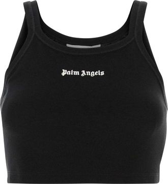 Palm Angels Ribbed High Neck Crop Top - Dames - Tops zonder mouwen - Zwart - S - Katoen - Tops
