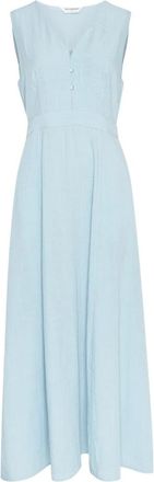 Moss Copenhagen Daria SL V Dress - Dames - Zomerkleedjes - Blauw - XL - Linnen - Kleedjes