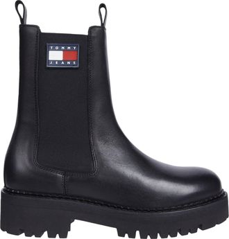 Tommy Jeans Black Urban Leather Slip-On Chelsea Boots
