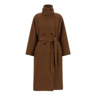 Alberto Biani Jassen, Dames, Bruin, S, Wol, Dubbele rij knopen mantel met ceintuur