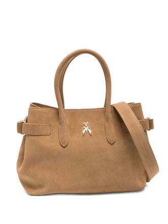 Patrizia Pepe New Business logo-embellished suede shoulder bag - women - Polyester/Calf Suede - One Size - Neutrals