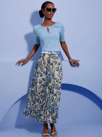 Cr&eacute;ation L Kurzarmshirt CREATION L Lyocell-Shirt, Damen, Gr. 36, eisblau, 95% Lyocell, 5% Elasthan, unifarben, Rundhals, Shirts Kurzarmshirt