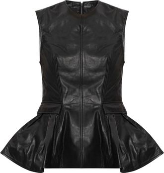 Rotate Peplum Leren Top - Dames - Tops zonder mouwen - Zwart - M - Leer - Tops