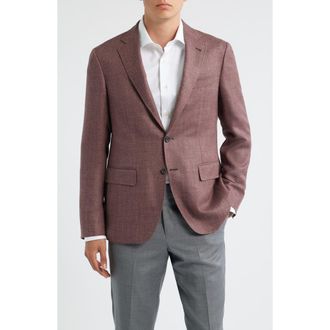 Canali Kei Trim Fit Light Red Wool & Silk Blend Herringbone Sport Coat at Nordstrom Rack, Size 46 Us / 58 Eu Long