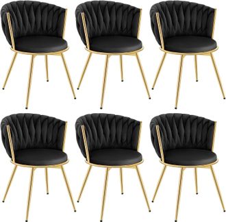 Woltu Woltu - Sill&oacute;n Giratorio Tapizado Moderno, 6 Unidades, Para Escritorio De Oficina, Terciopelo, Color Negro