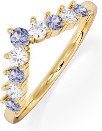 The Diamond Store Tanzanite and Lab Diamond Wishbone Ring in 9K Yellow Gold