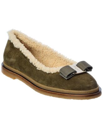 Ferragamo Varina Suede & Wool Ballet Flat