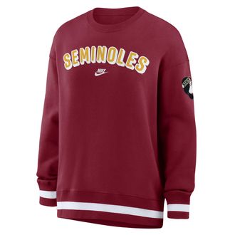 Nike Florida State Legacy Phoenix Nike Womens College Oversized Pullover Crew in Red | 040H99MIFSH-CGZ