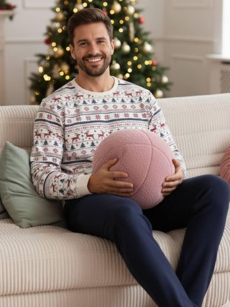 Vertbaudet Herren Weihnachts-Schlafanzug Capsule Collection FAMILY HOHOHO nachtblau