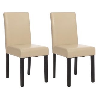 Hhg Juego De 2 Sillas De Comedor Silla De Cocina Littau, Cuero, Crema, Patas Oscuras