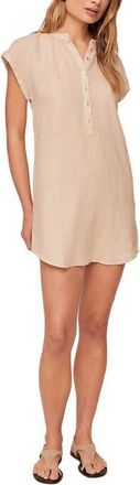 Bella Dahl Cap Sleeve Linen Henley Minidress in Linen Sand at Nordstrom, Size Small