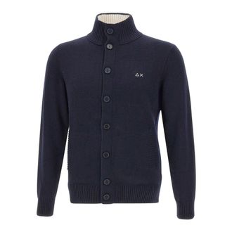 Sun 68 Cardigans, male, Blue, 2XL, Wool and cashmere cardigan with buttons