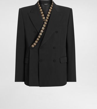 Dolce & Gabbana Double-breasted Sicilia Bistrecht Wool Canvas Jacket - Man Suits And Blazers Grey Wool 44
