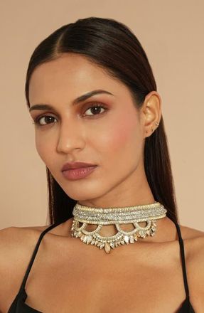 Deepa Gurnani Derinda Crystal Choker Necklace in Gold at Nordstrom