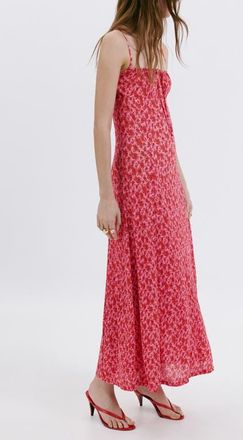 Mango Floral Pliss&eacute; Slipdress in Pink at Nordstrom, Size 8