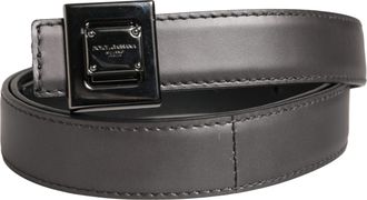 Dolce & Gabbana Men Silver Classic Leather Square Buckle Mens Belt