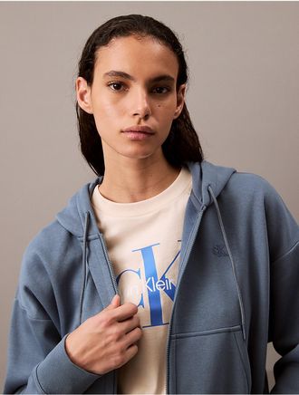 Calvin Klein Womens Archive Logo Fleece Zip Hoodie - Blue - XS