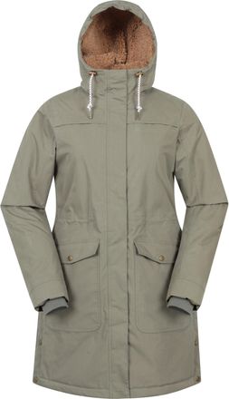 Mountain Warehouse Acorn Borg Lined Womens Parka Jacket Waterproof Padded Coat Khaki Cotton - Size 6 UK