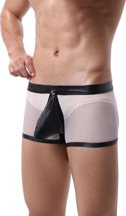 Generic MENS MESH SEE-THROUGH BOXER BRIEFS, ZIPPER OPEN CROTCH, SEXY LOW WAIST BREATHABLE UNDERWEAR, STRETCHABLE JOCKSTRAP SHORTS, FASHION TRANSPARENT MENS BO