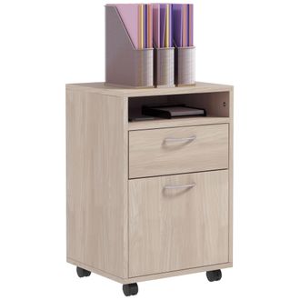 HOMCOM Homcom Cajonera De Escritorio Con Ruedas, Cajonera De Oficina Con Caj&oacute;n, Compartimento, Puerta, Archivador M&oacute;vil Para Estudio, 40x35x60 Cm Roble
