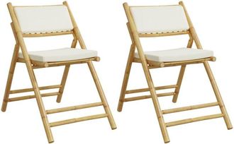 vidaXL Vidaxl - Sillas De Bistr&oacute; Plegables Con Cojines 2 Uds Bamb&uacute; Blanco Crema
