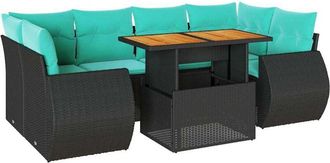 vidaXL Set De Sof&aacute;s De Jard&iacute;n 7 Pzas Con Cojines Rat&aacute;n Sint&eacute;tico Negro Vidaxl