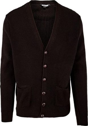 Relco Mens Waffle Knit Retro 60s Button Cardigan Black M