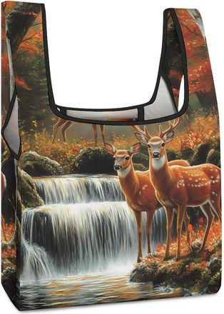 Generic Deer Print Shopping Bag Reusable Grocery Tote Bag Foldable Handbag for Travel Picnic