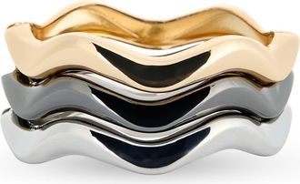 Tasha Set of 3 Tri-Tone Wavy Bangle Bracelets in Gold/gunmetal/silver at Nordstrom Rack