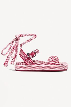 Amambaih Carolina Braided Lace Up Platform Sandal in Ivory Red at Nordstrom, Size 40
