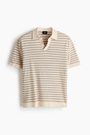 H&M Regular Fit Linen-blend Polo Shirt in Beige/striped at Nordstrom, Size Xx-Large