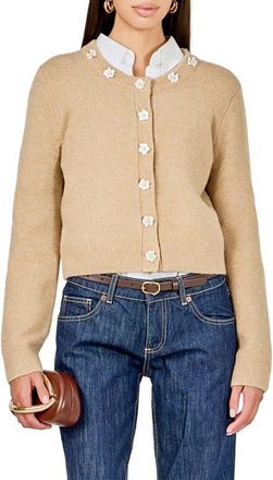 endless rose Floral Button Cardigan in Tan at Nordstrom, Size Small