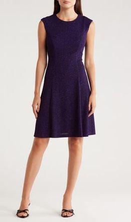 Connected Glitter Fit & Flare Cocktail Dress in Eggplant at Nordstrom Rack, Size 14