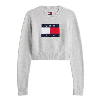 Tommy Jeans Round-neck Knitwear, female, Gray, XS, TJW Sparkle Flag Swe