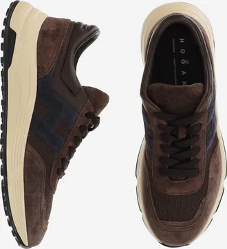 Hogan Mens Sneakers Hyperlight Brown Leather And Mesh Trainers