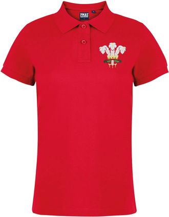 Generic Rugby Females Polo Shirt Personalised Embroidered Wales Cymru Classic Vintage Style in Red with Short Sleeves Best Gift for Females (12)