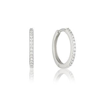 Lily & Roo Silver Diamond Style Slim Medium Huggie Hoop Earrings