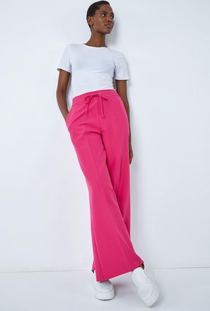 Roman Wide Leg Elastic Waist Tie Front Trouser