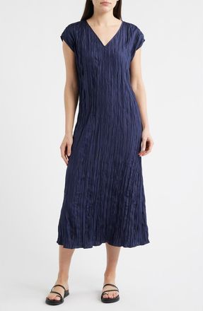 Eileen Fisher Cap Sleeve Silk Maxi Dress in Ink at Nordstrom, Size X-Small