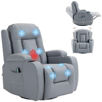 HOMCOM Manual Recliner Chair with 8 Vibration & Heat - Light Grey | TJ Hughes
