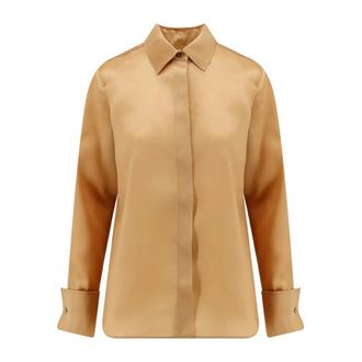 Max Mara Silk Long Sleeve Pointed Collar Shirt - female - Max Mara - Shirts - Brown - XL - Blouses & Shirts
