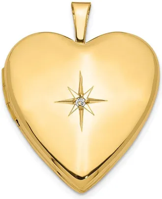 Diamond2Deal 14k Yellow Gold Diamond Star 20mm Heart Locket