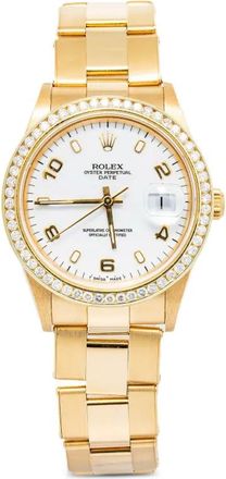 Rolex 18kt geelgouden Date Oyster Perpetual horloge 34 mm - Wit