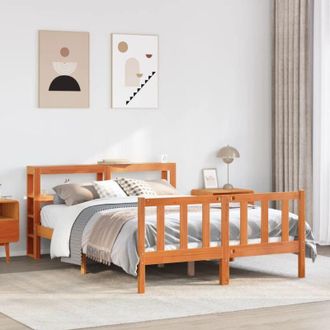 vidaXL Estructura Cama Con Cabecero Madera Pino Marr&oacute;n Cera 120x200 Cm Vidaxl