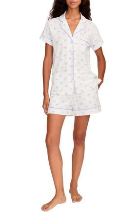 Petite Plume Bows Classic Pima Cotton Short Sleeve Short Pajamas in White at Nordstrom, Size X-Large