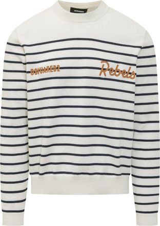 Dsquared2 White Stripes Crew Neck Sweater