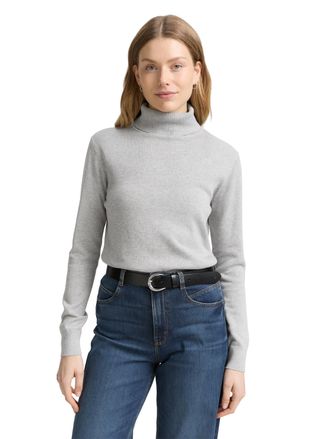 Tom Tailor Rollkragenpullover TOM TAILOR, Damen, Gr. XS, grau (medium silber grau melange), Obermaterial: 60% Baumwolle, 40% Viskose, meliert, regular fit taille