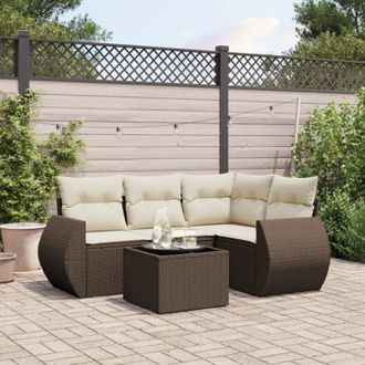 vidaXL Vidaxl - Set Comedor De Jard&iacute;n 5 Piezas Y Cojines Rat&aacute;n Sint&eacute;tico Marr&oacute;n