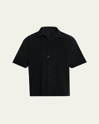 Homme Pliss&eacute; Issey Miyake Mens Pleated Oversized Polo Shirt